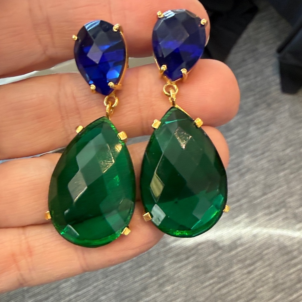 Green Blue Teardrop Earrings faux stone earrings Sterling silver gold overlay